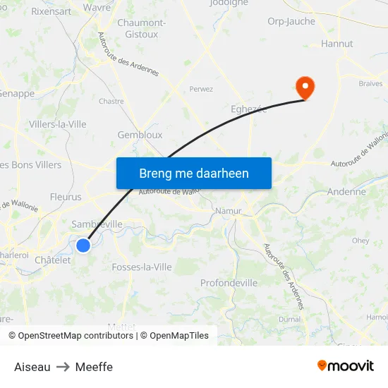 Aiseau to Meeffe map