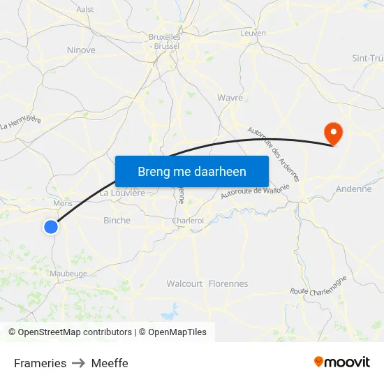 Frameries to Meeffe map