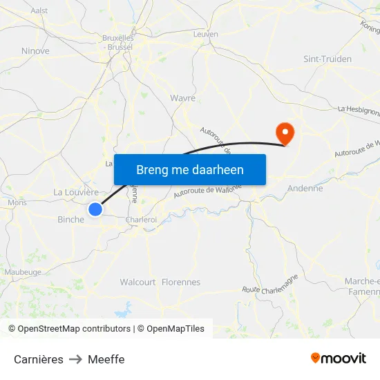 Carnières to Meeffe map