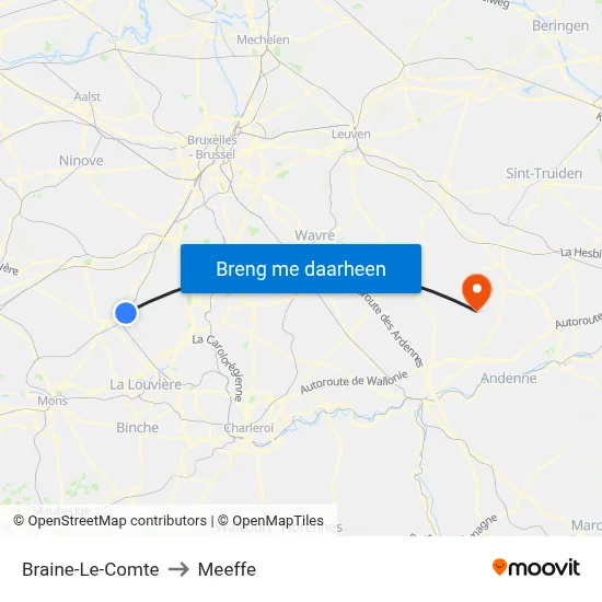Braine-Le-Comte to Meeffe map