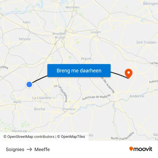 Soignies to Meeffe map