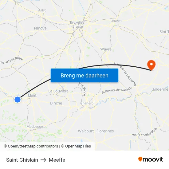 Saint-Ghislain to Meeffe map