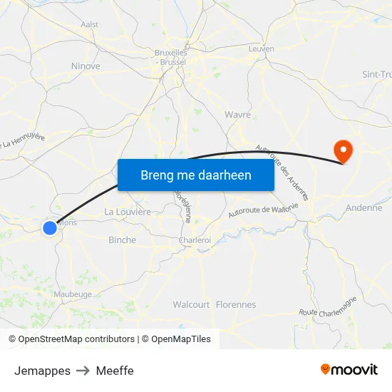 Jemappes to Meeffe map
