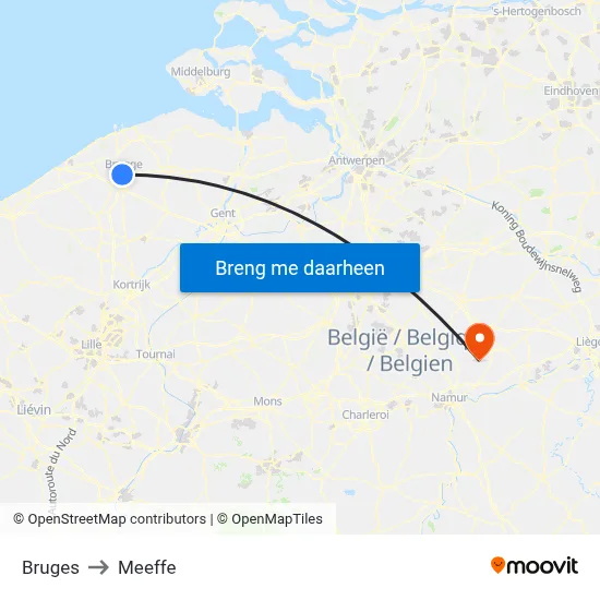 Bruges to Meeffe map