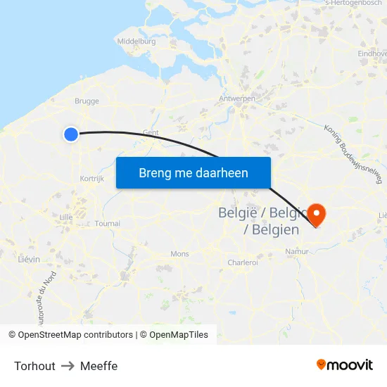 Torhout to Meeffe map