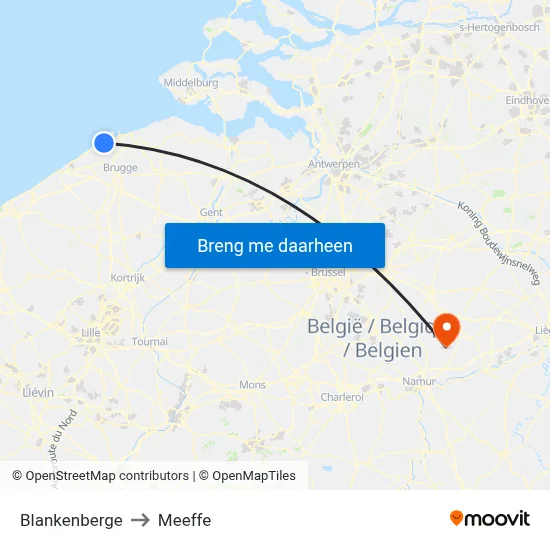 Blankenberge to Meeffe map
