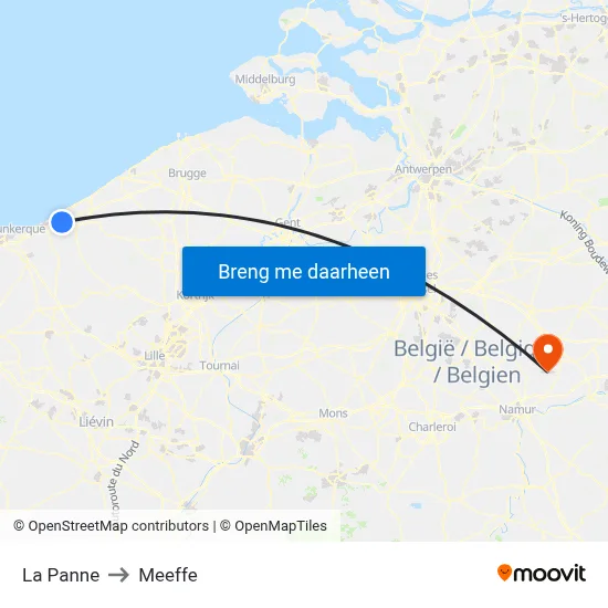 La Panne to Meeffe map