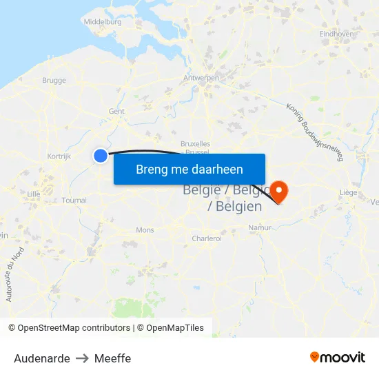 Audenarde to Meeffe map