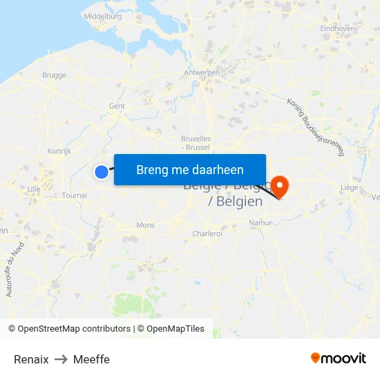 Renaix to Meeffe map