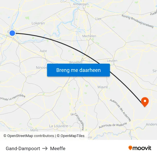 Gand-Dampoort to Meeffe map