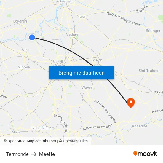 Termonde to Meeffe map