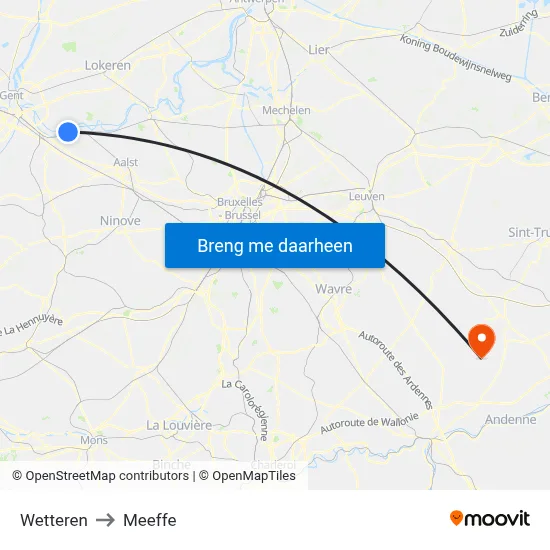 Wetteren to Meeffe map