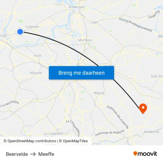Beervelde to Meeffe map