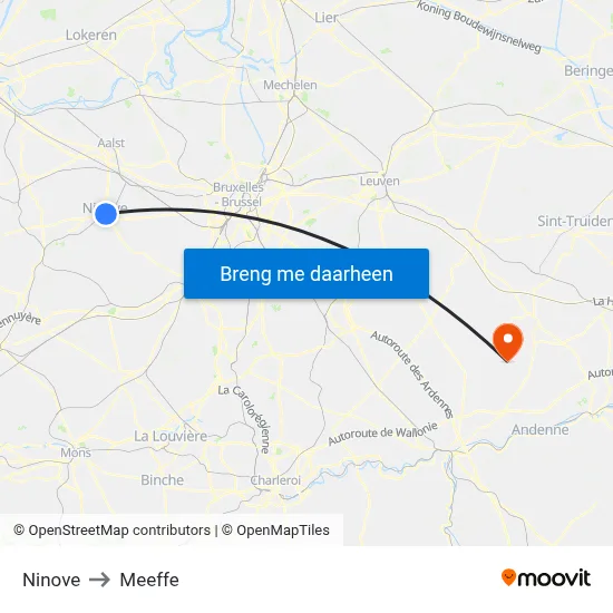 Ninove to Meeffe map