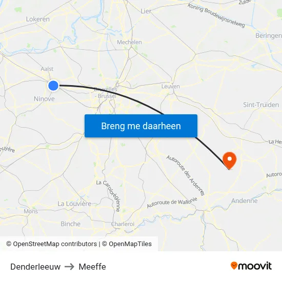 Denderleeuw to Meeffe map