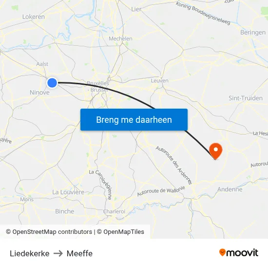 Liedekerke to Meeffe map