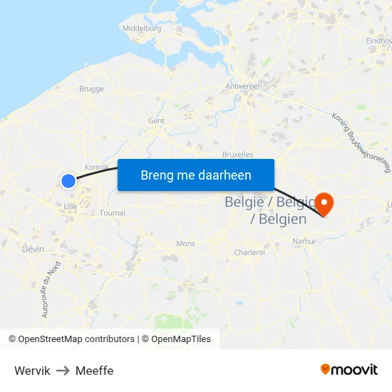 Wervik to Meeffe map