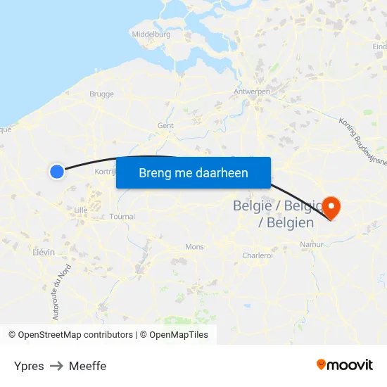Ypres to Meeffe map