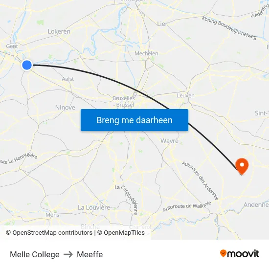 Melle College to Meeffe map