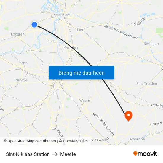 Sint-Niklaas Station to Meeffe map