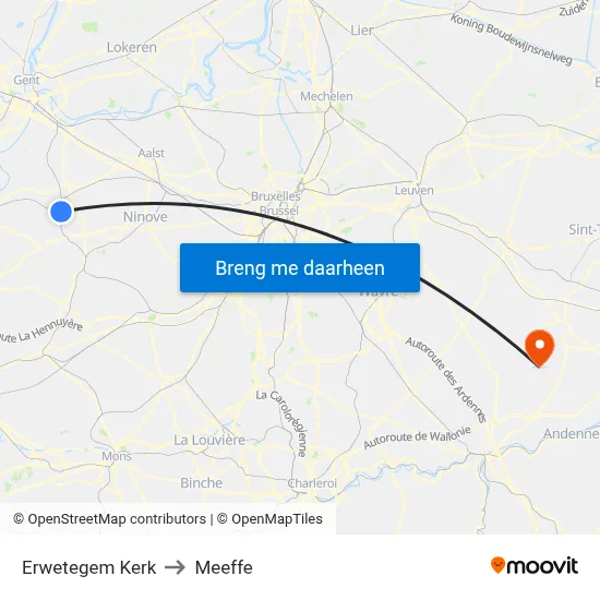 Erwetegem Kerk to Meeffe map