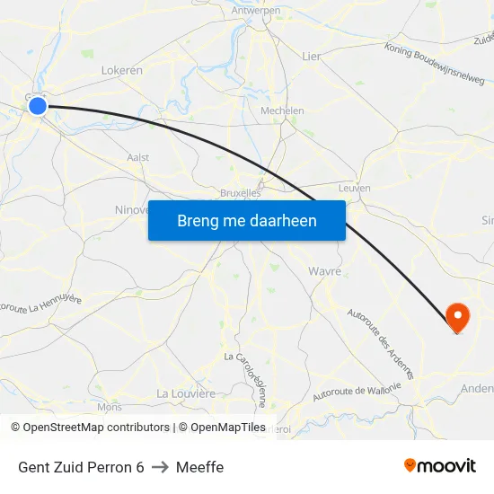 Gent Zuid Perron 6 to Meeffe map