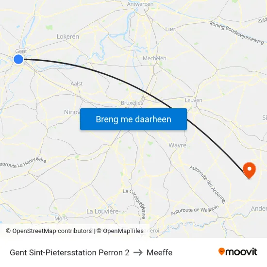 Gent Sint-Pietersstation Perron 2 to Meeffe map
