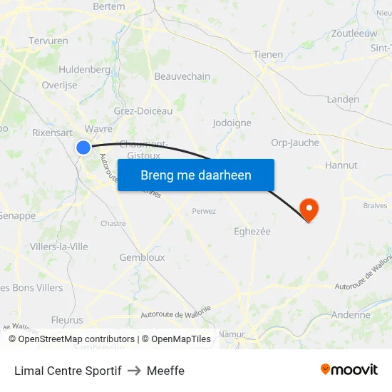 Limal Centre Sportif to Meeffe map