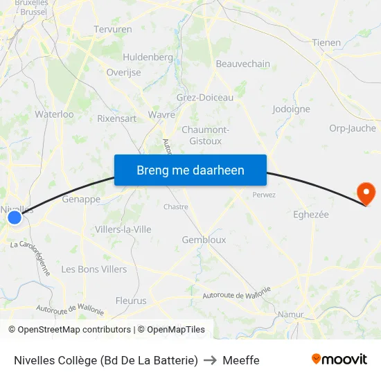 Nivelles Collège (Bd De La Batterie) to Meeffe map
