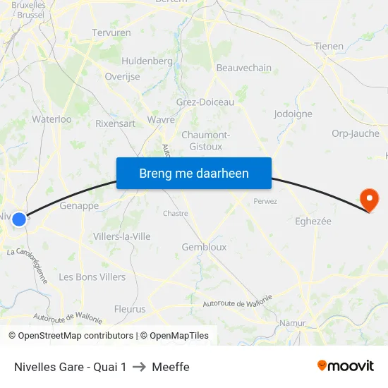 Nivelles Gare - Quai 1 to Meeffe map