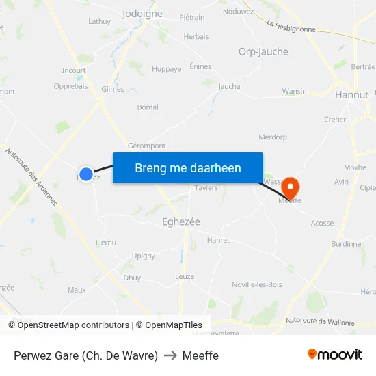 Perwez Gare (Ch. De Wavre) to Meeffe map