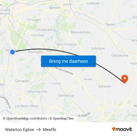 Waterloo Eglise to Meeffe map