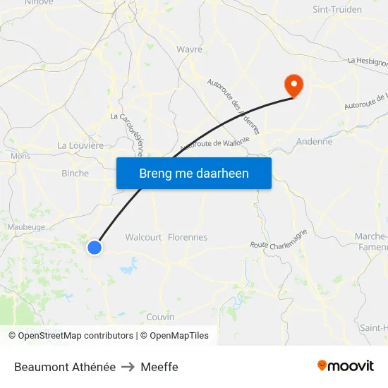 Beaumont Athénée to Meeffe map