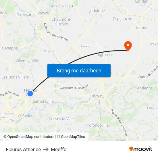 Fleurus Athénée to Meeffe map