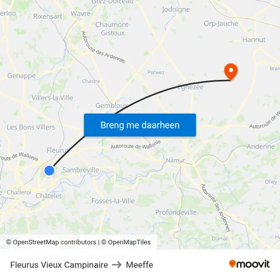 Fleurus Vieux Campinaire to Meeffe map