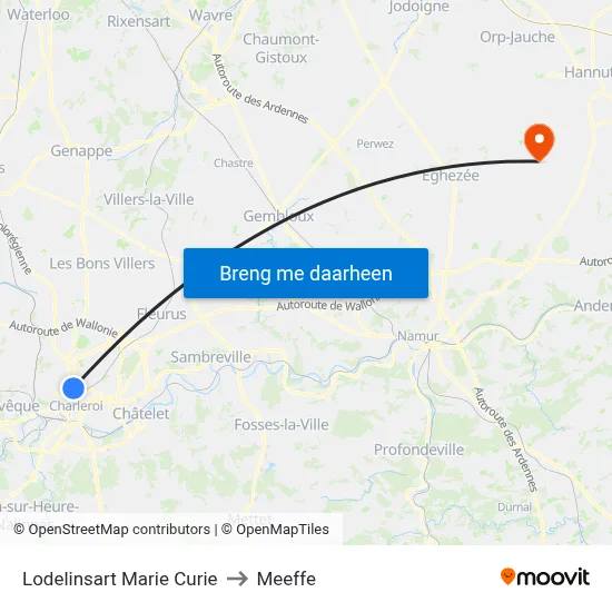Lodelinsart Marie Curie to Meeffe map