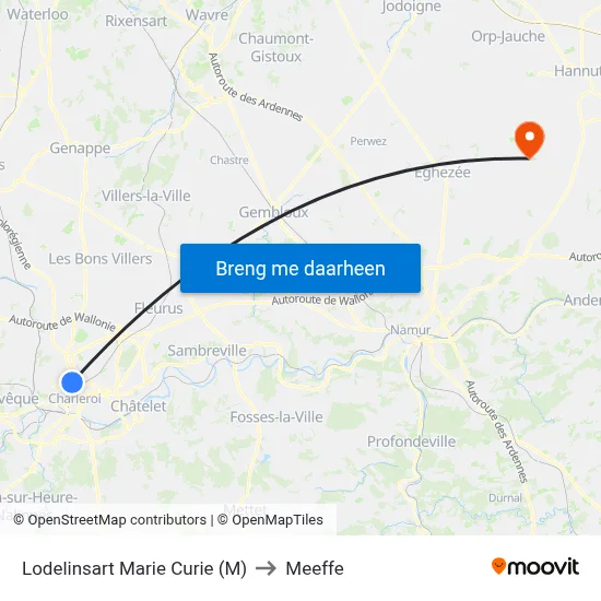 Lodelinsart Marie Curie (M) to Meeffe map
