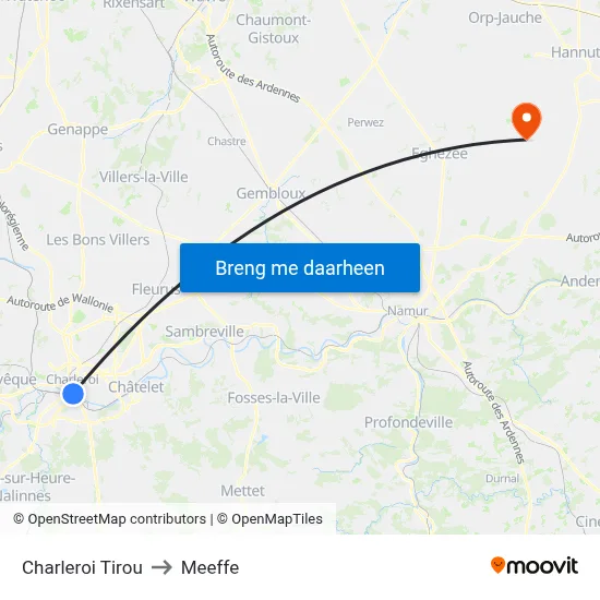 Charleroi Tirou to Meeffe map