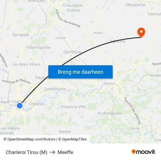 Charleroi Tirou (M) to Meeffe map