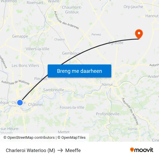 Charleroi Waterloo (M) to Meeffe map