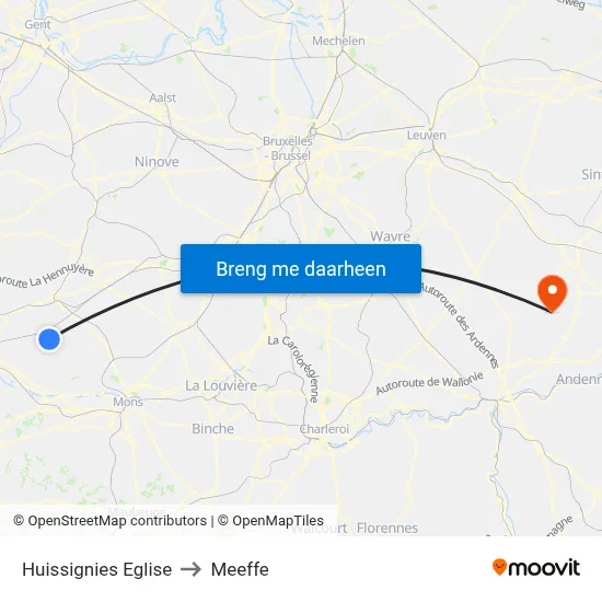 Huissignies Eglise to Meeffe map