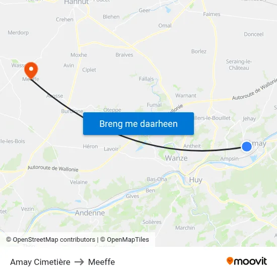 Amay Cimetière to Meeffe map