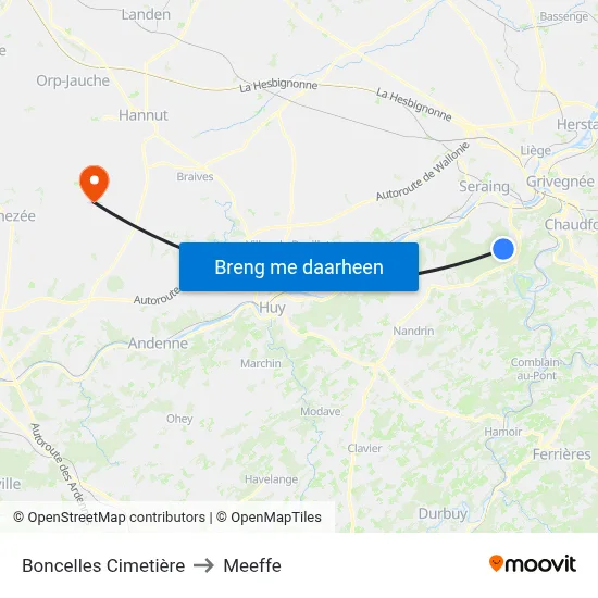 Boncelles Cimetière to Meeffe map