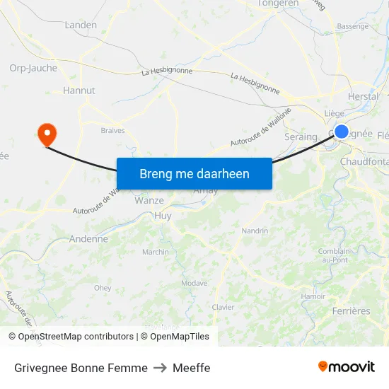 Grivegnee Bonne Femme to Meeffe map