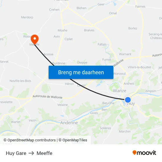 Huy Gare to Meeffe map