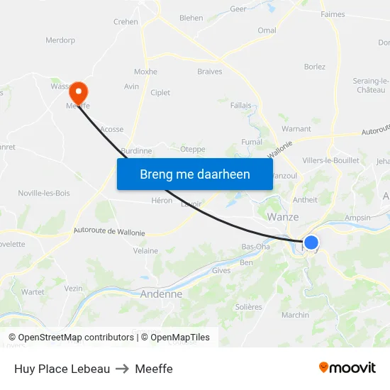 Huy Place Lebeau to Meeffe map