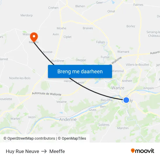 Huy Rue Neuve to Meeffe map