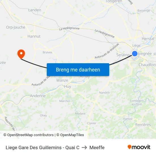 Liege Gare Des Guillemins - Quai C to Meeffe map