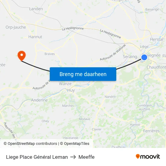 Liege Place Général Leman to Meeffe map