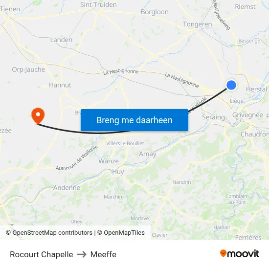 Rocourt Chapelle to Meeffe map